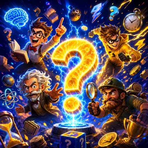 Arte de jogo de quiz com personagens e interrogações douradas, conceito de drop do Indie Game Pass